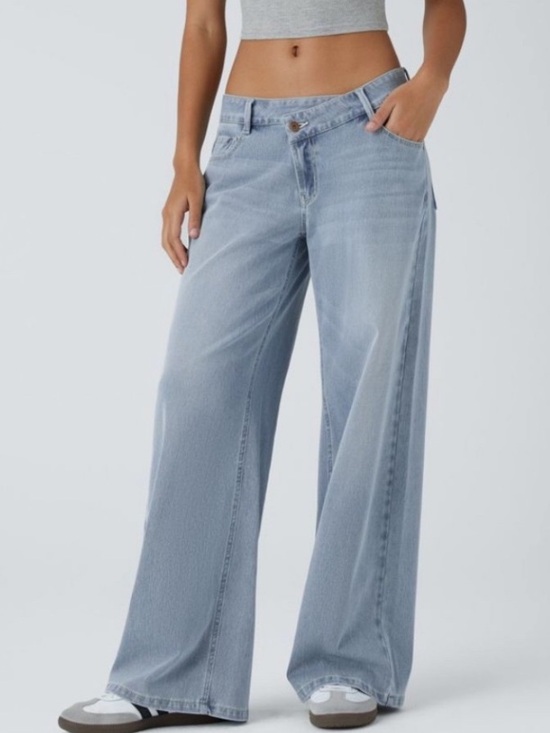 HALARA Denim - Halara Flex Asymmetric Low Rise Wide Leg Jeans Light Wash Blue Size Large.